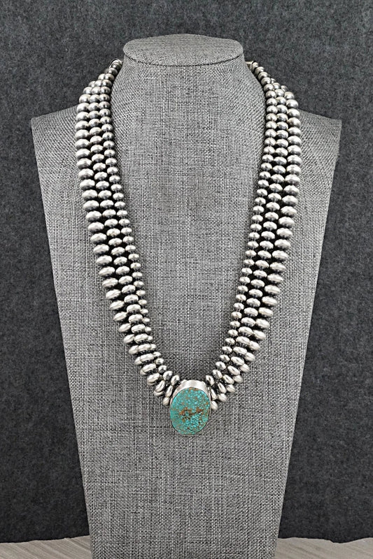 Turquoise & Sterling Silver Navajo Pearl Necklace - Gruber & Halwood
