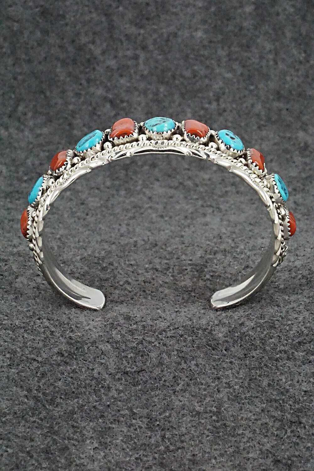 Turquoise, Coral & Sterling Silver Bracelet - Martin Muskett