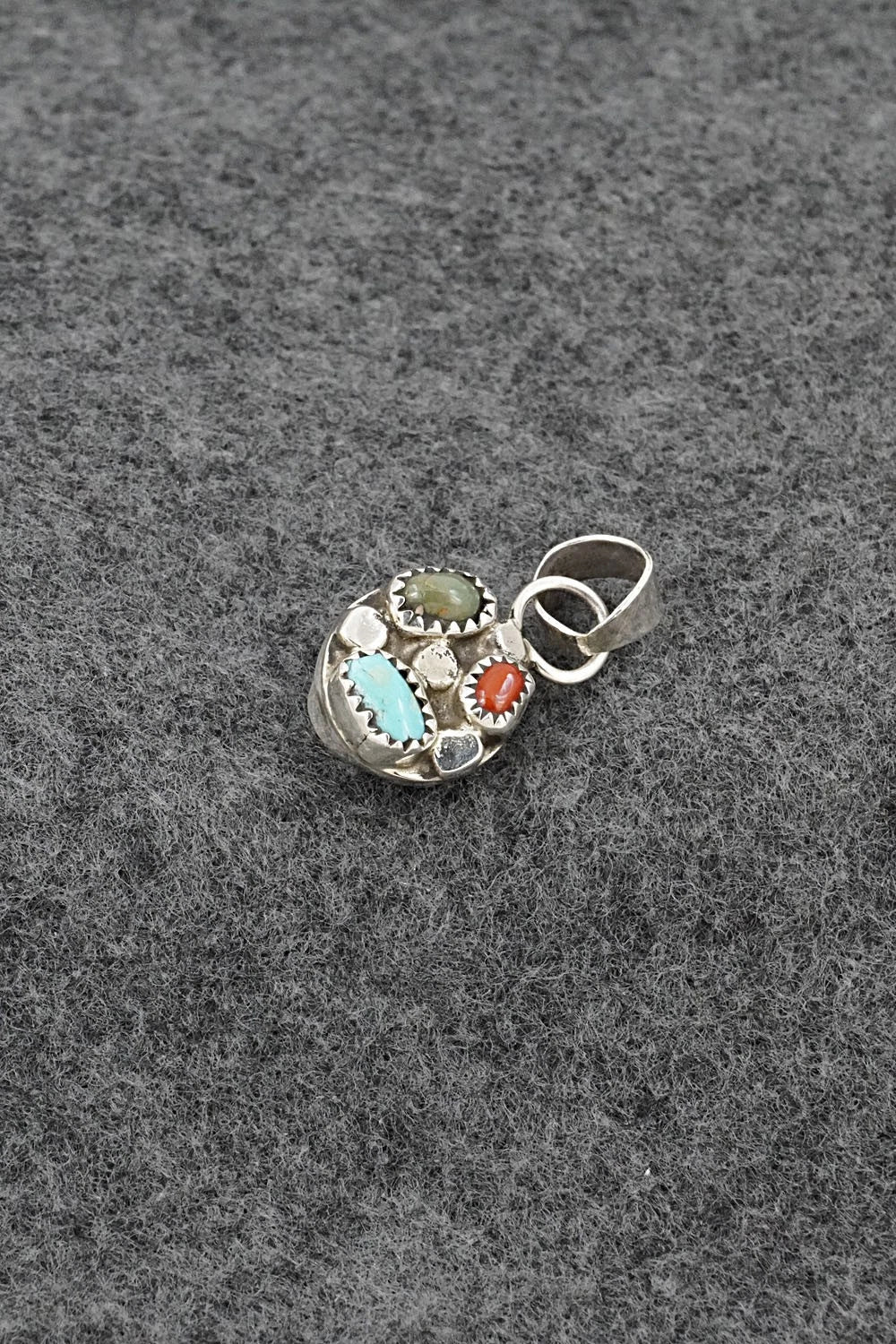 Turquoise, Coral & Sterling Silver Pendant - Priscilla Reeder