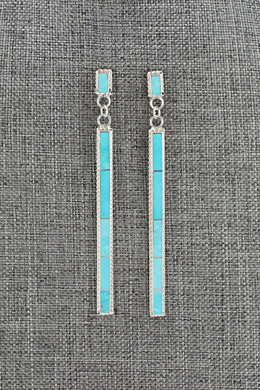 Turquoise & Sterling Silver Inlay Earrings - Ricky Booqua