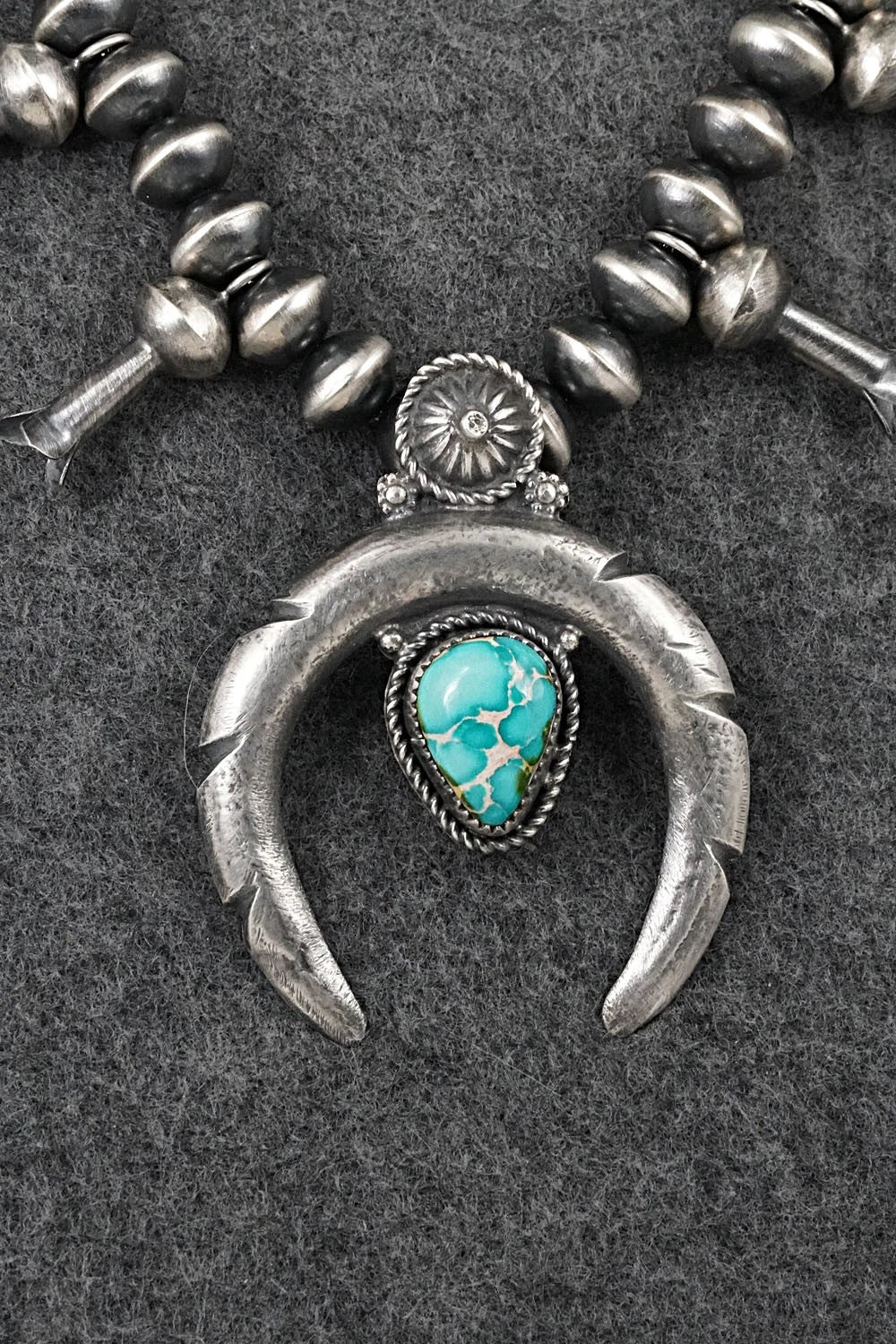 Turquoise & Sterling Silver Squash Blossom Necklace - Preston Haley