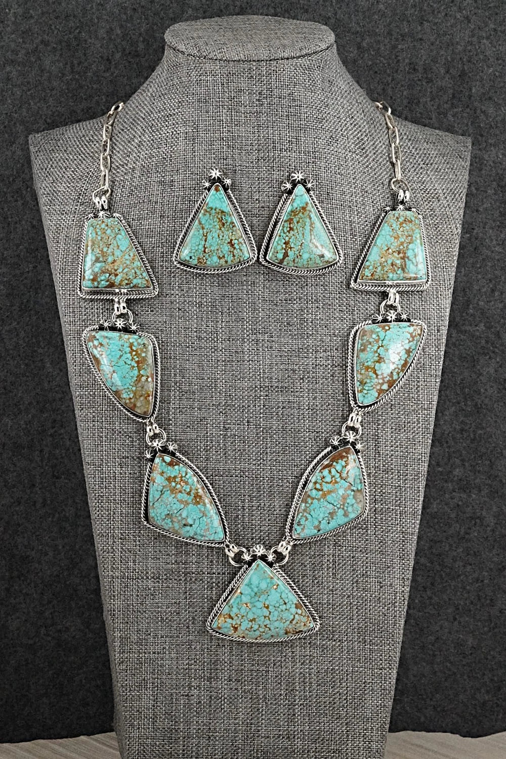 Turquoise & Sterling Silver Necklace and Earrings Set - Darrin Livingston