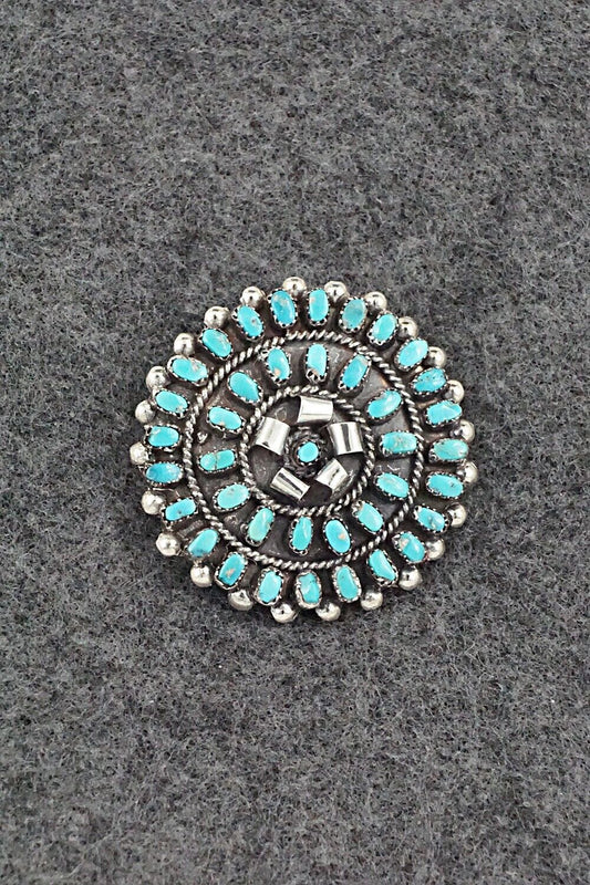 Turquoise & Sterling Silver Pendant/Pin - Lorencita Walela