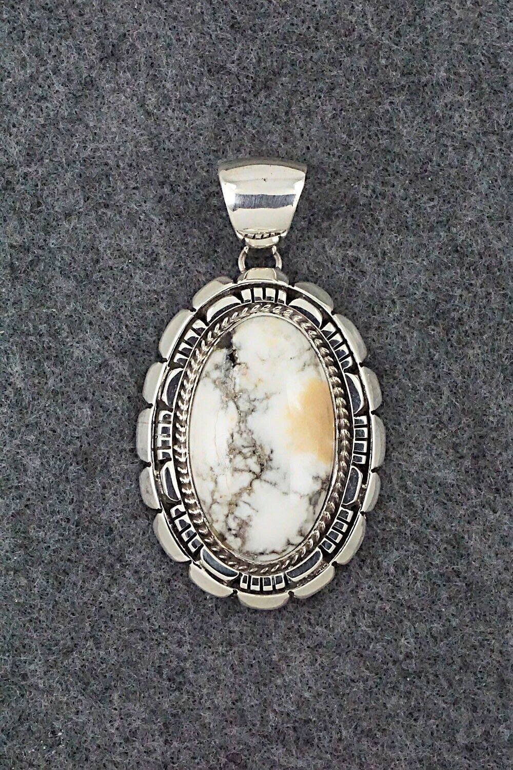 White Buffalo & Sterling Silver Pendant - Navajo