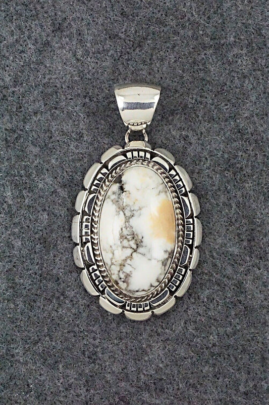 White Buffalo & Sterling Silver Pendant - Navajo