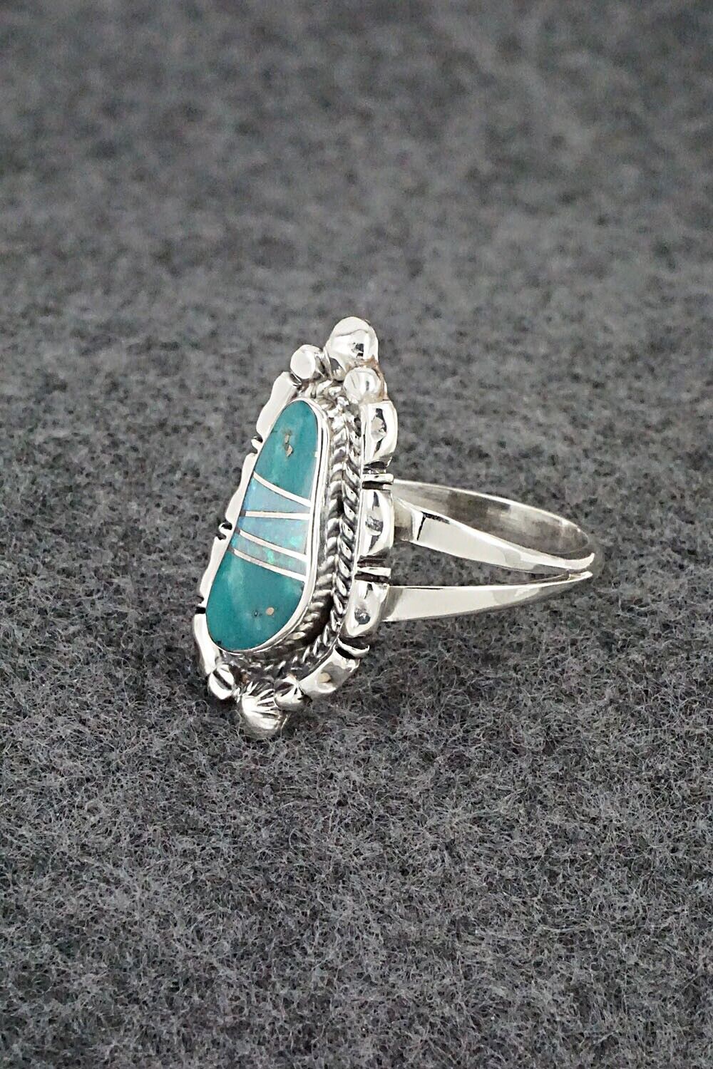 Turquoise, Opalite & Sterling Silver Inlay Ring - James Manygoats - Size 8.75