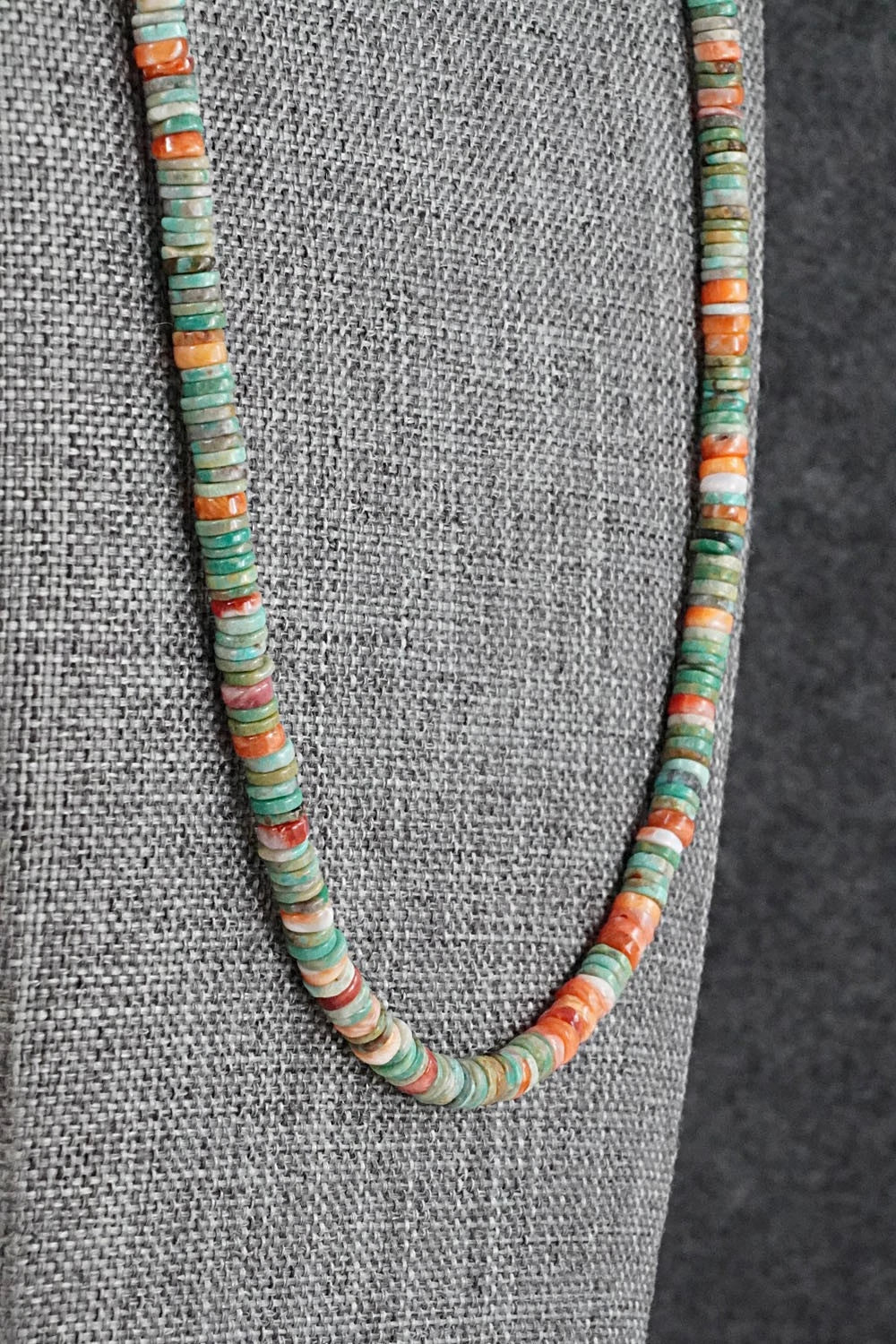 Turquoise, Spiny Oyster & Sterling Silver Necklace 24" - Doreen Jake