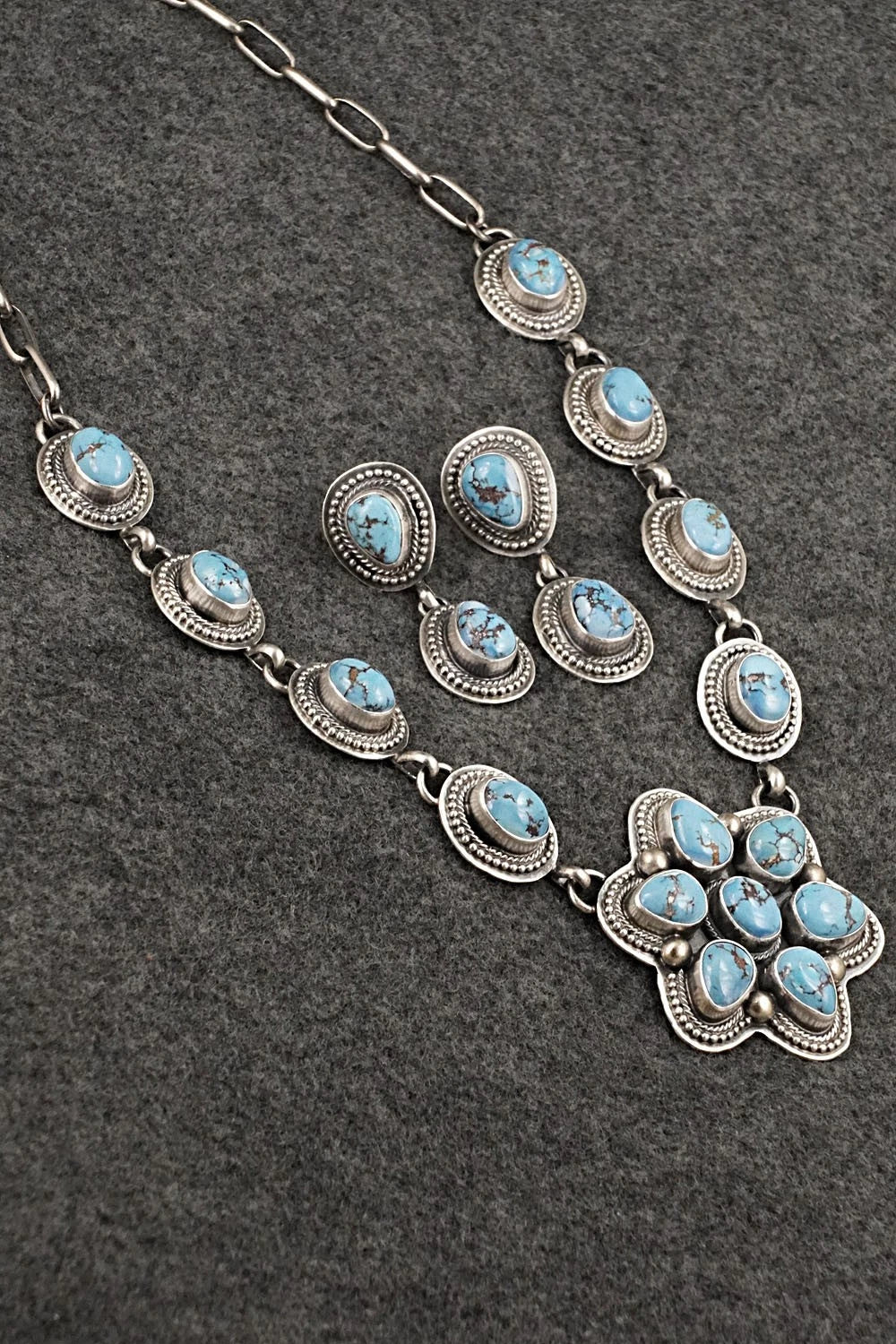 Turquoise & Sterling Silver Necklace and Earrings Set - Kathleen Livingston