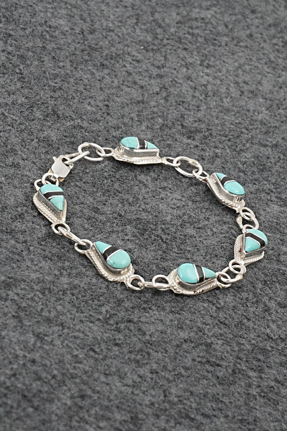 Turquoise, Onyx & Sterling Silver Link Bracelet - Terrance Panteah
