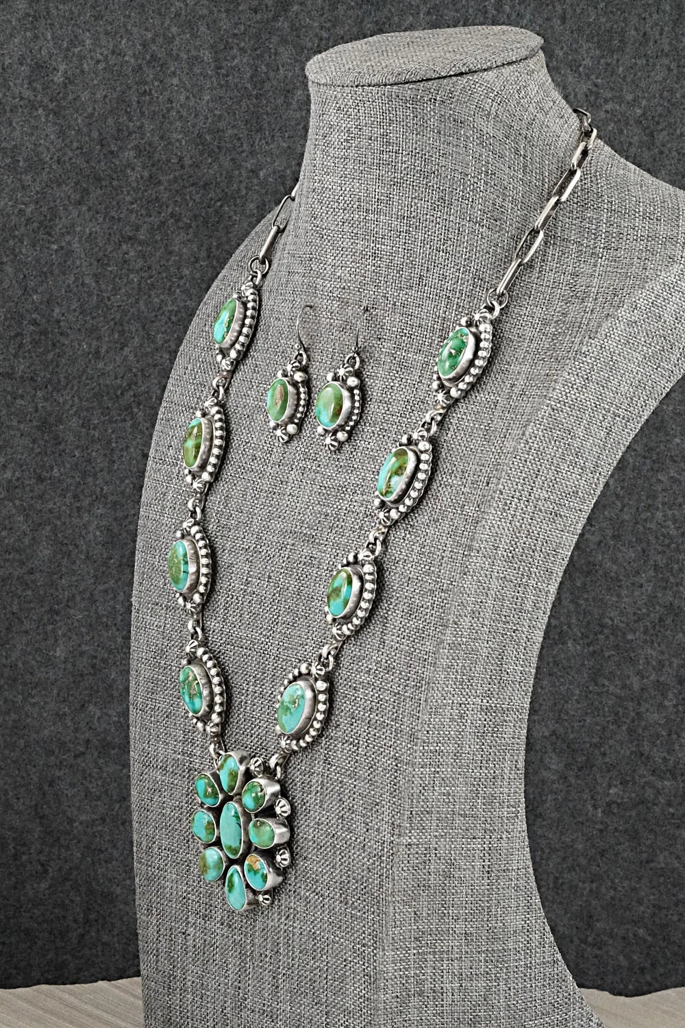 Turquoise & Sterling Silver Necklace and Earrings Set - Kathleen Livingston