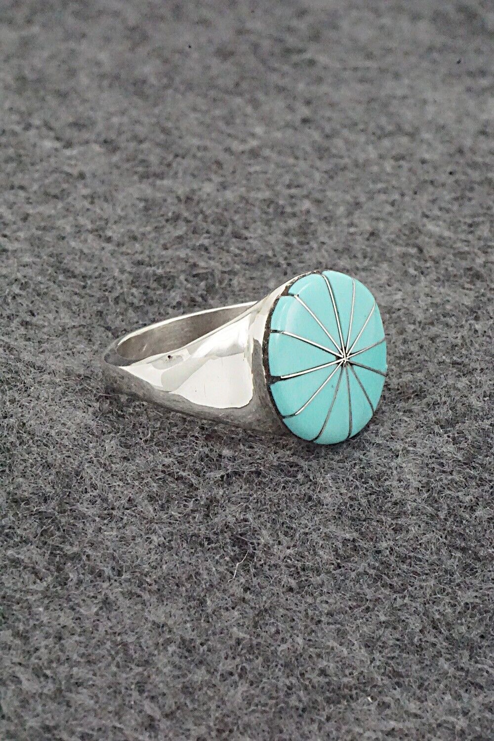 Turquoise & Sterling Silver Inlay Ring - Johnson Laweka - Size 9