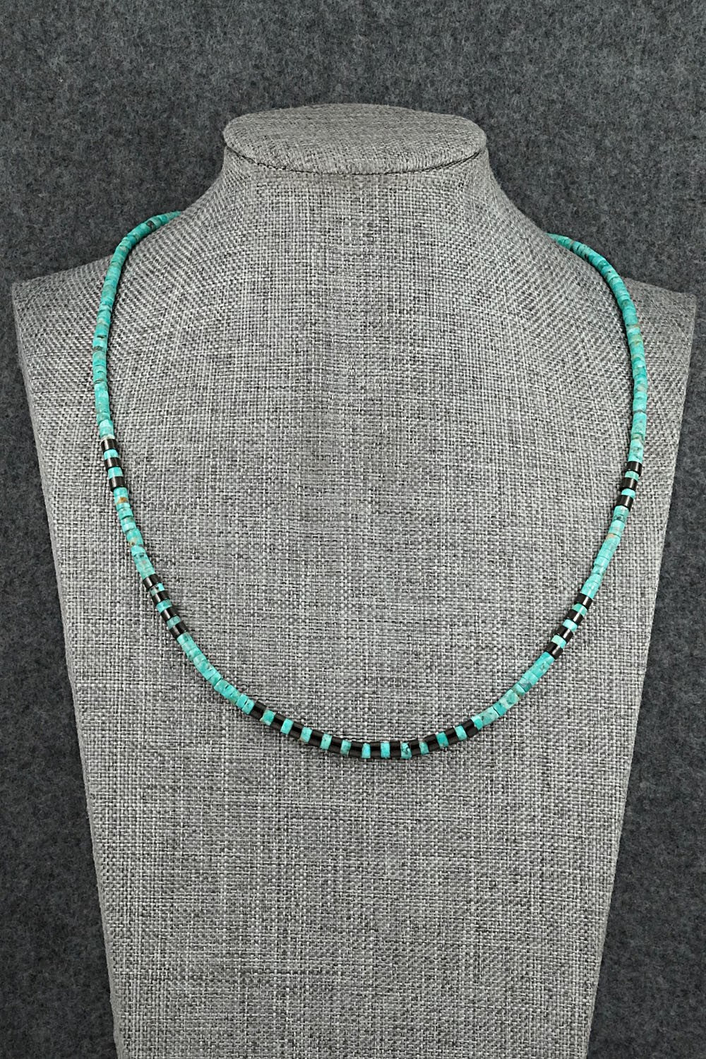 Turquoise, Onyx & Sterling Silver Necklace 19" - Helen Tsosie