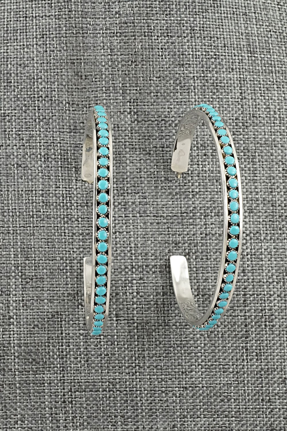 Turquoise & Sterling Silver Hoop Earrings - Lois Tzuni