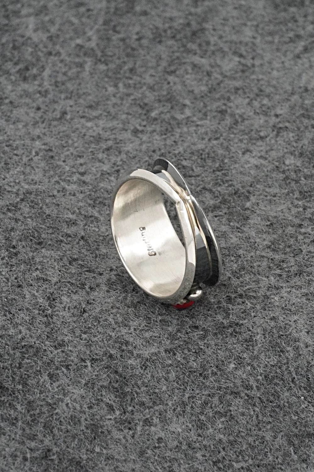 Turquoise, Coral & Sterling Silver Ring - Paul Largo - Size 10