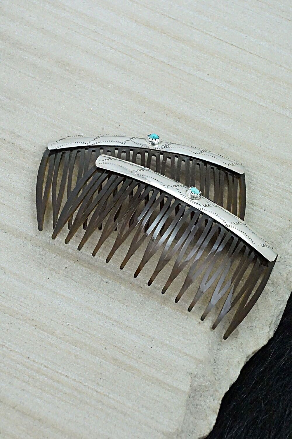 Turquoise & Sterling Silver Hair Combs - Randall Dalgai