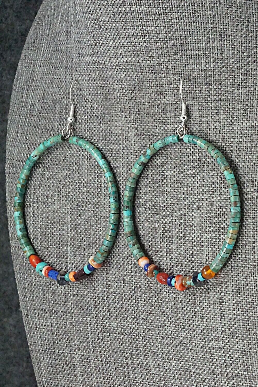 Multi Stone & Sterling Silver Hoop Earrings - Helen Tsosie
