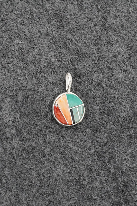 Turquoise, Spiny Oyster & Sterling Silver Pendant - Joseph Martinez
