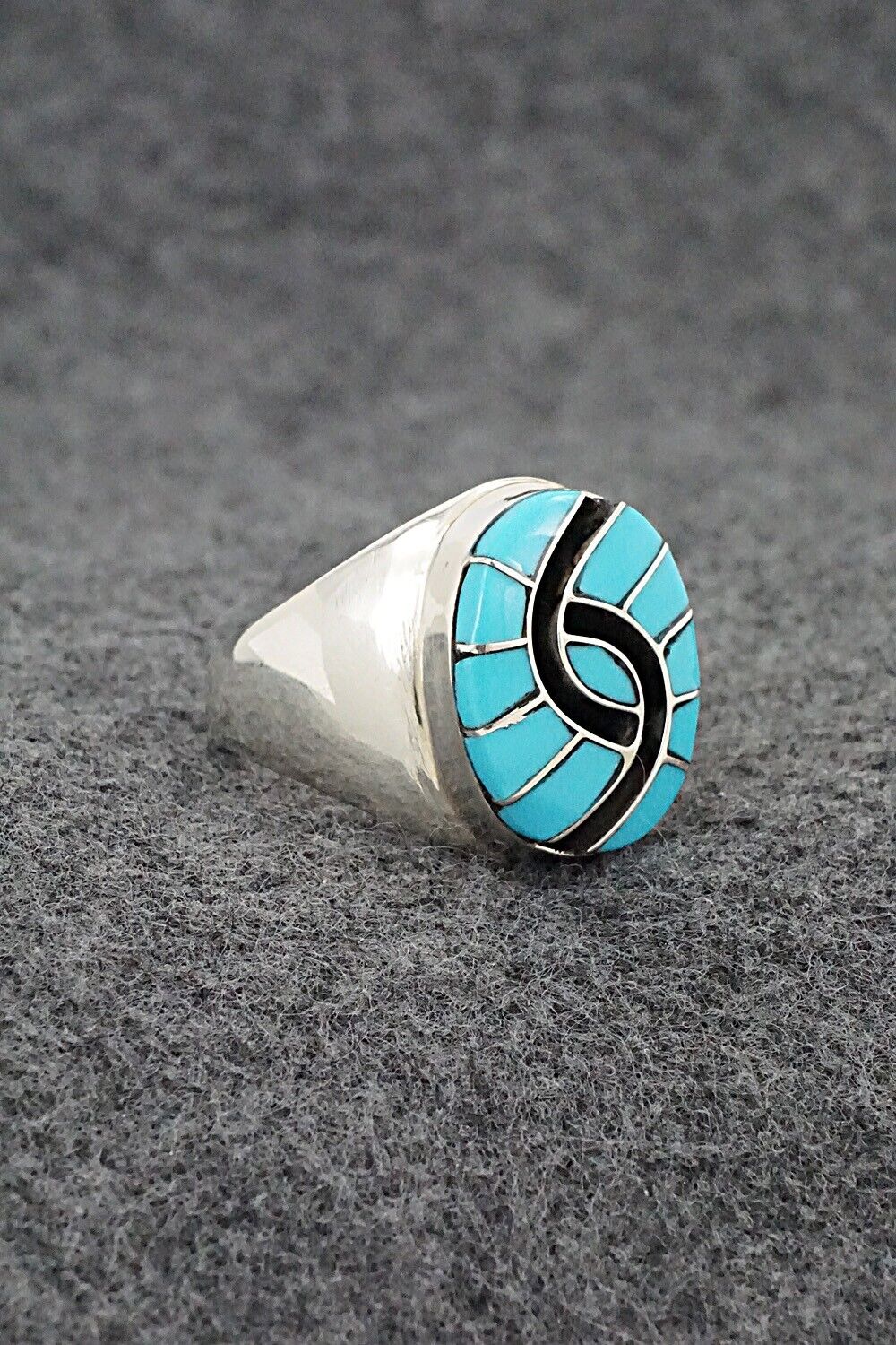 Turquoise & Sterling Silver Inlay Ring - Amy Wesley - Size 9.5