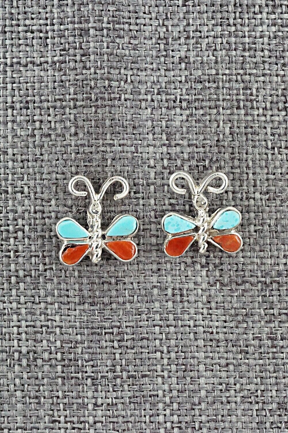 Turquoise, Coral & Sterling Silver Earrings - Francine Chapito