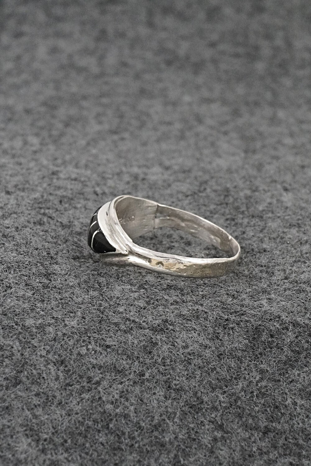 Onyx & Sterling Silver Inlay Ring - Ola Eriacho - Size 10