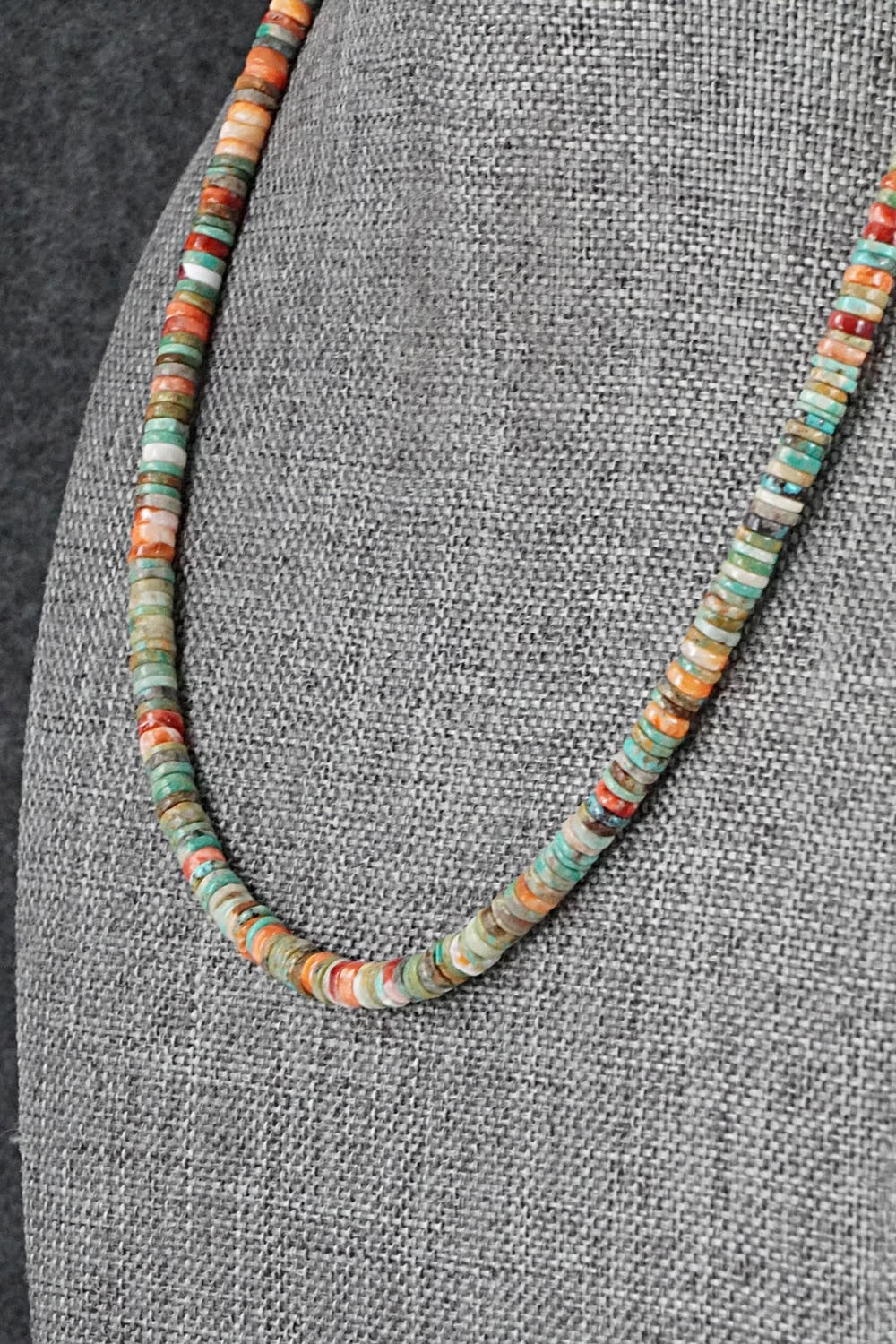Turquoise, Spiny Oyster & Sterling Silver Necklace 17" - Doreen Jake