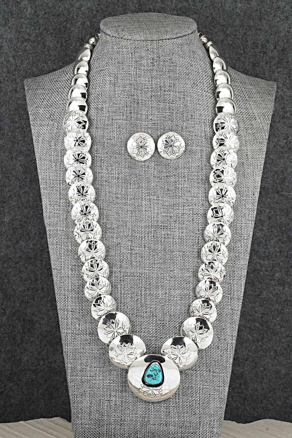 Turquoise Sterling Silver Necklace and Earrings Set - Tim Thompson