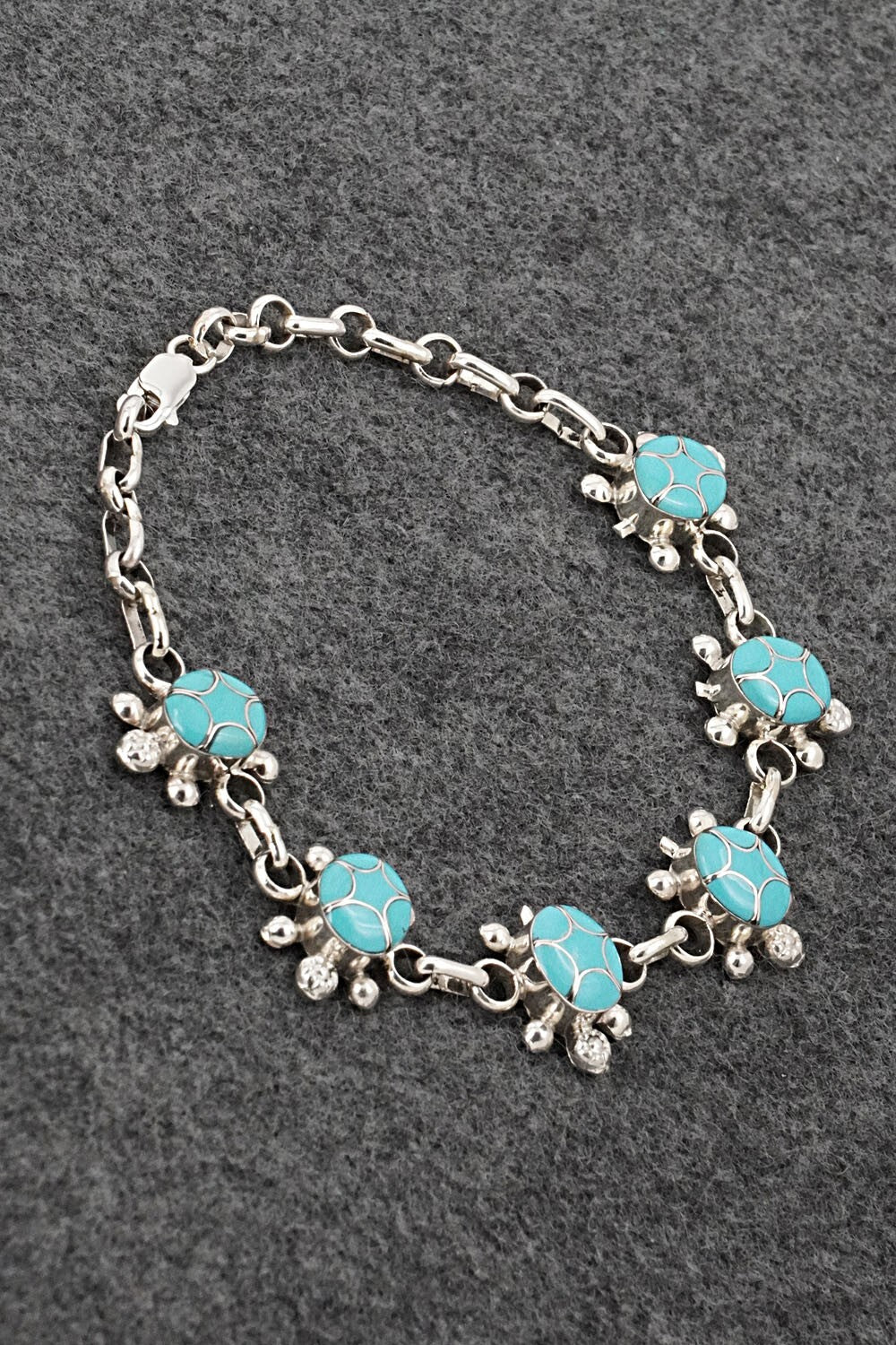 Turquoise & Sterling Silver Link Bracelet - Chris & Amielda Peynetsa