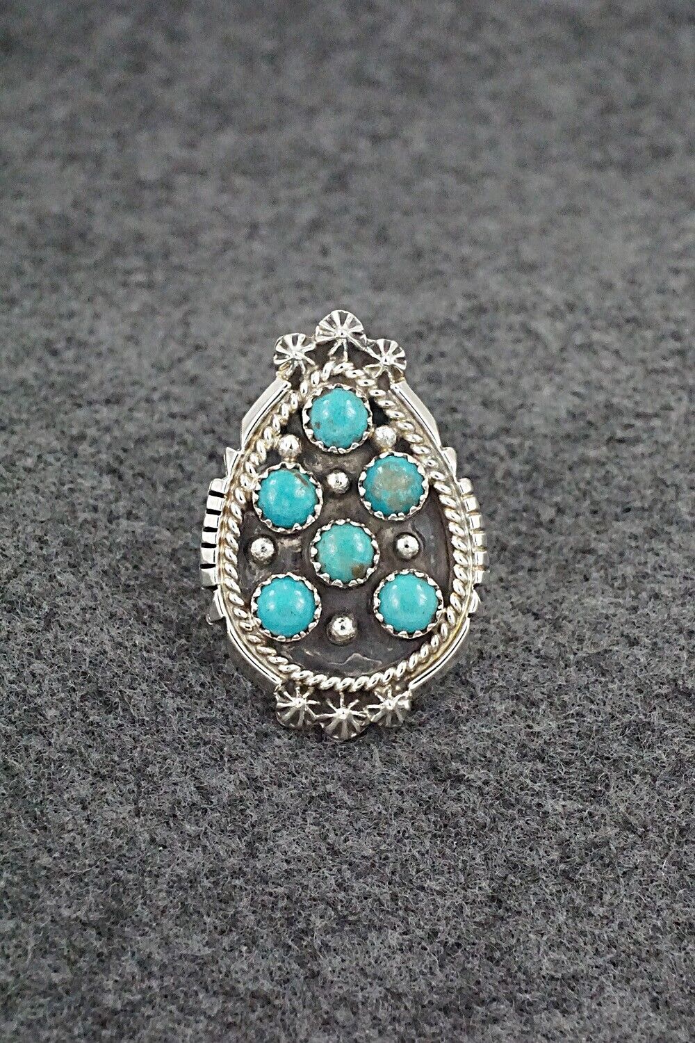 Turquoise & Sterling Silver Ring - Kenny Lonjose - Size 7.5