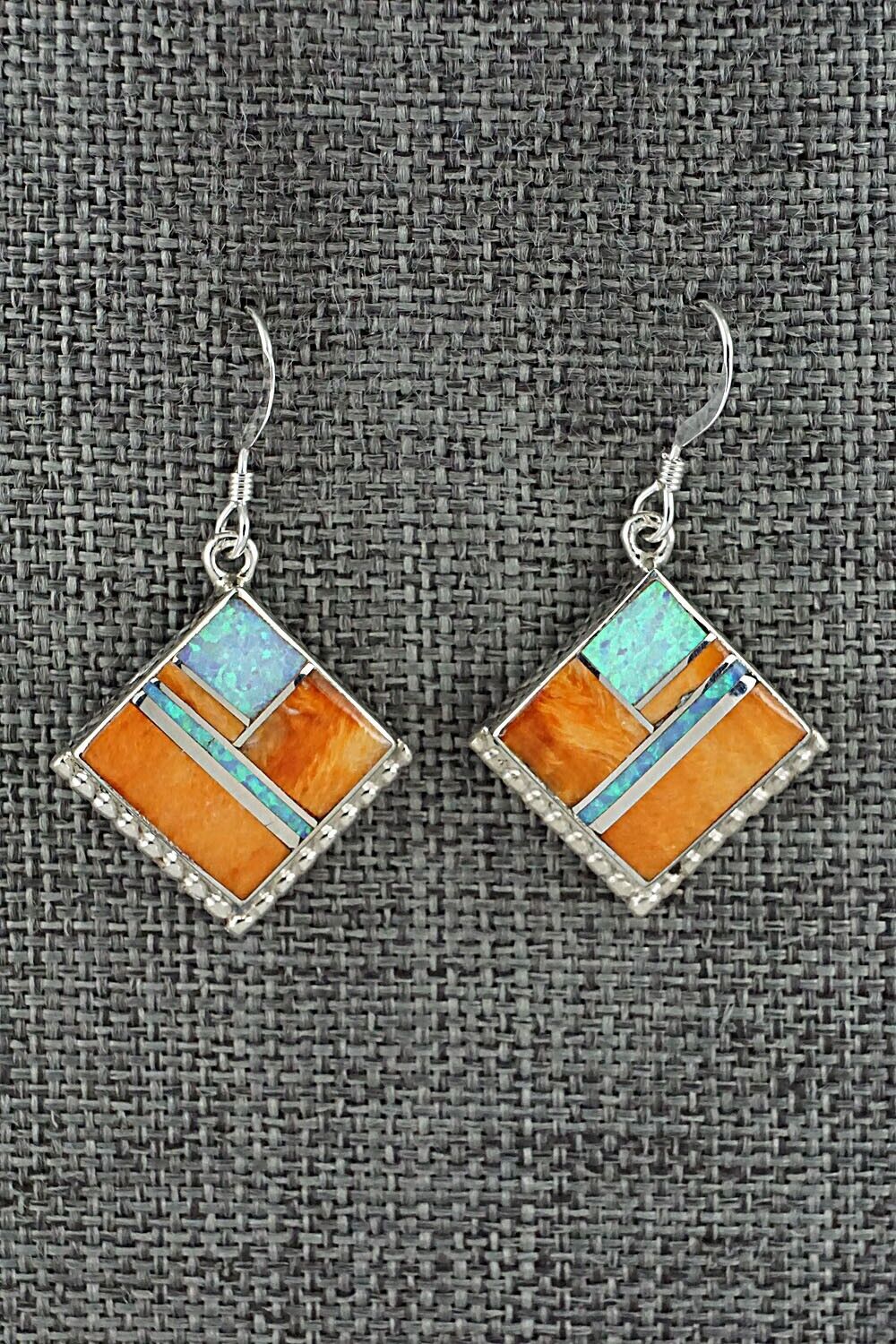Spiny Oyster, Opalite & Sterling Silver Inlay Earrings - James Manygoats