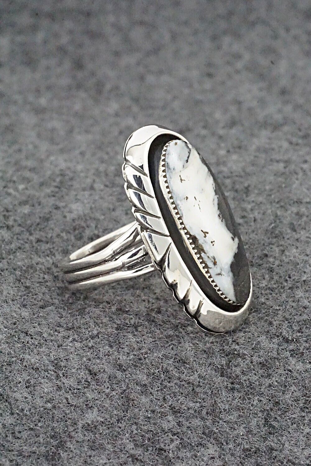 White Buffalo & Sterling Silver Ring - Myra Benally - Size 7.25