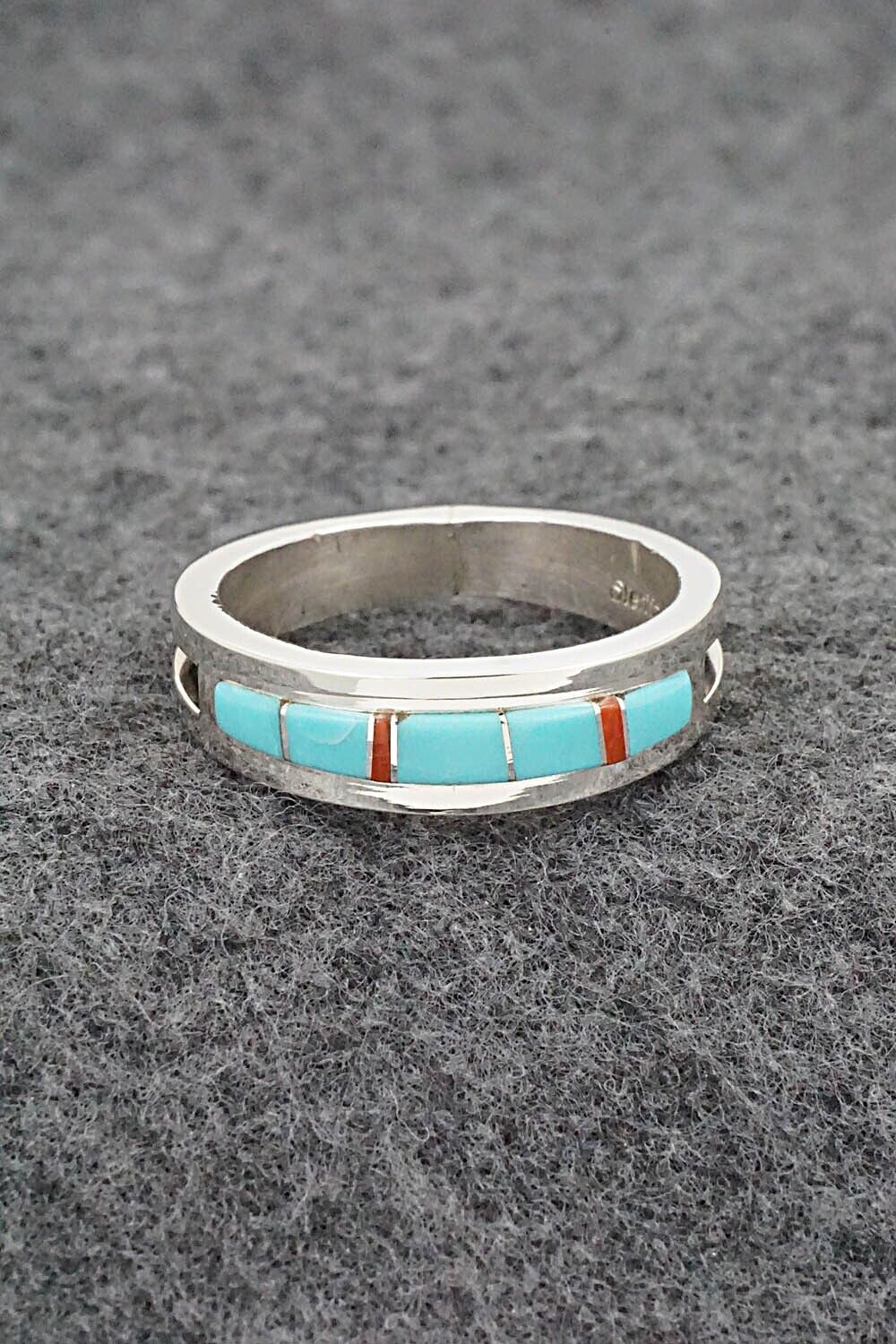 Turquoise, Coral & Sterling Silver Ring - Wilbert Muskett - Size 11.5