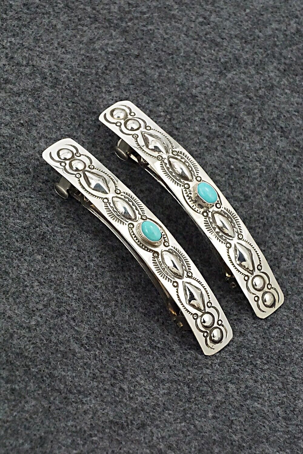 Turquoise & Sterling Silver Hair Barrettes - Jennie Blackgoat