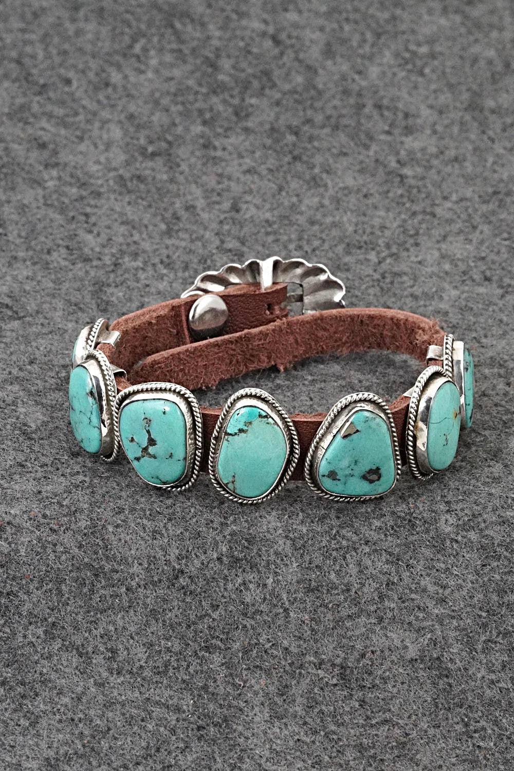 Turquoise, Sterling Silver & Leather Bracelet - Marlene Ramone