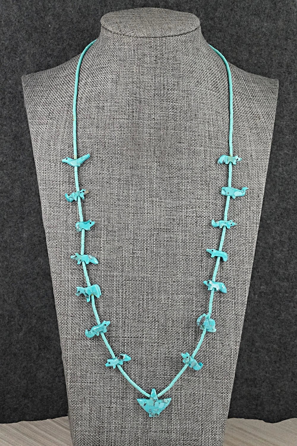 Turquoise Fetish Carving & Sterling Silver Necklace - Hector Goodluck