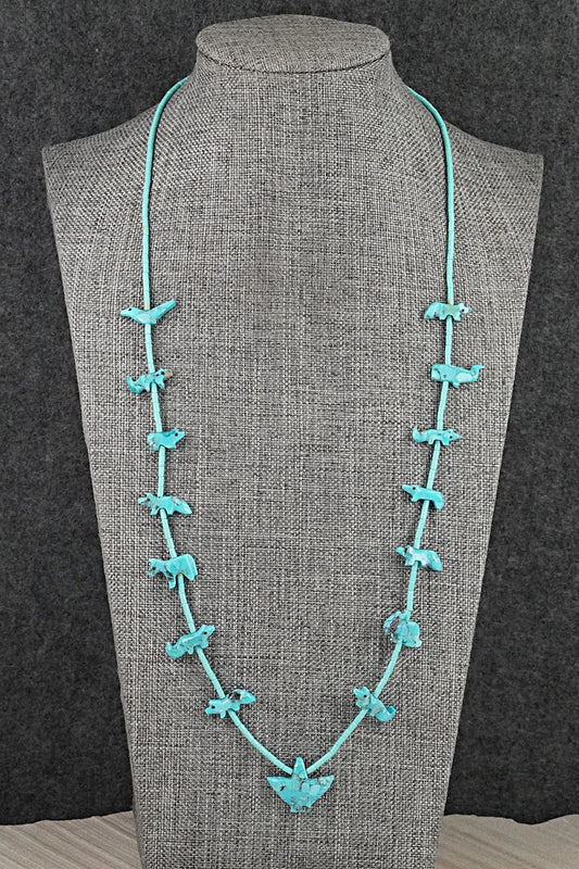 Turquoise Fetish Carving & Sterling Silver Necklace - Hector Goodluck