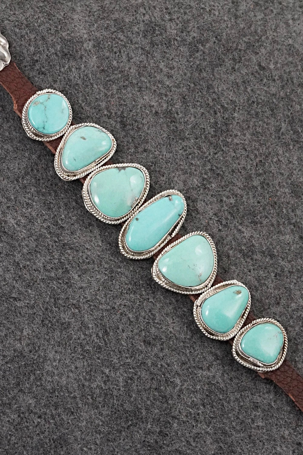 Turquoise, Sterling Silver & Leather Bracelet - Rosita Charlie