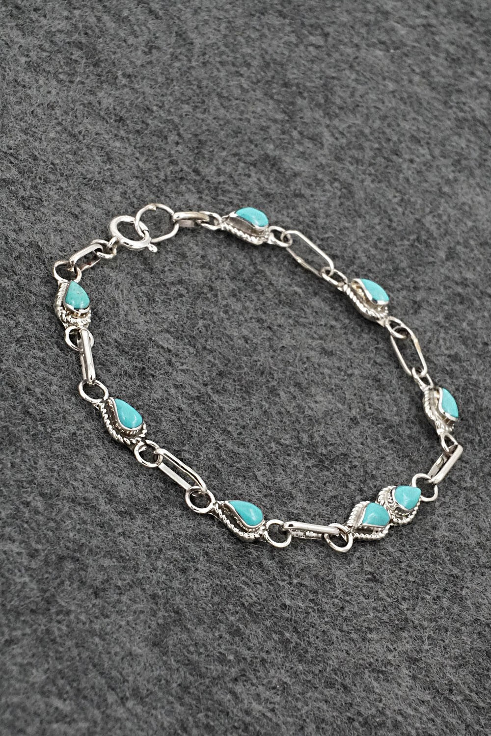 Turquoise & Sterling Silver Link Bracelet - Carol Lateyice