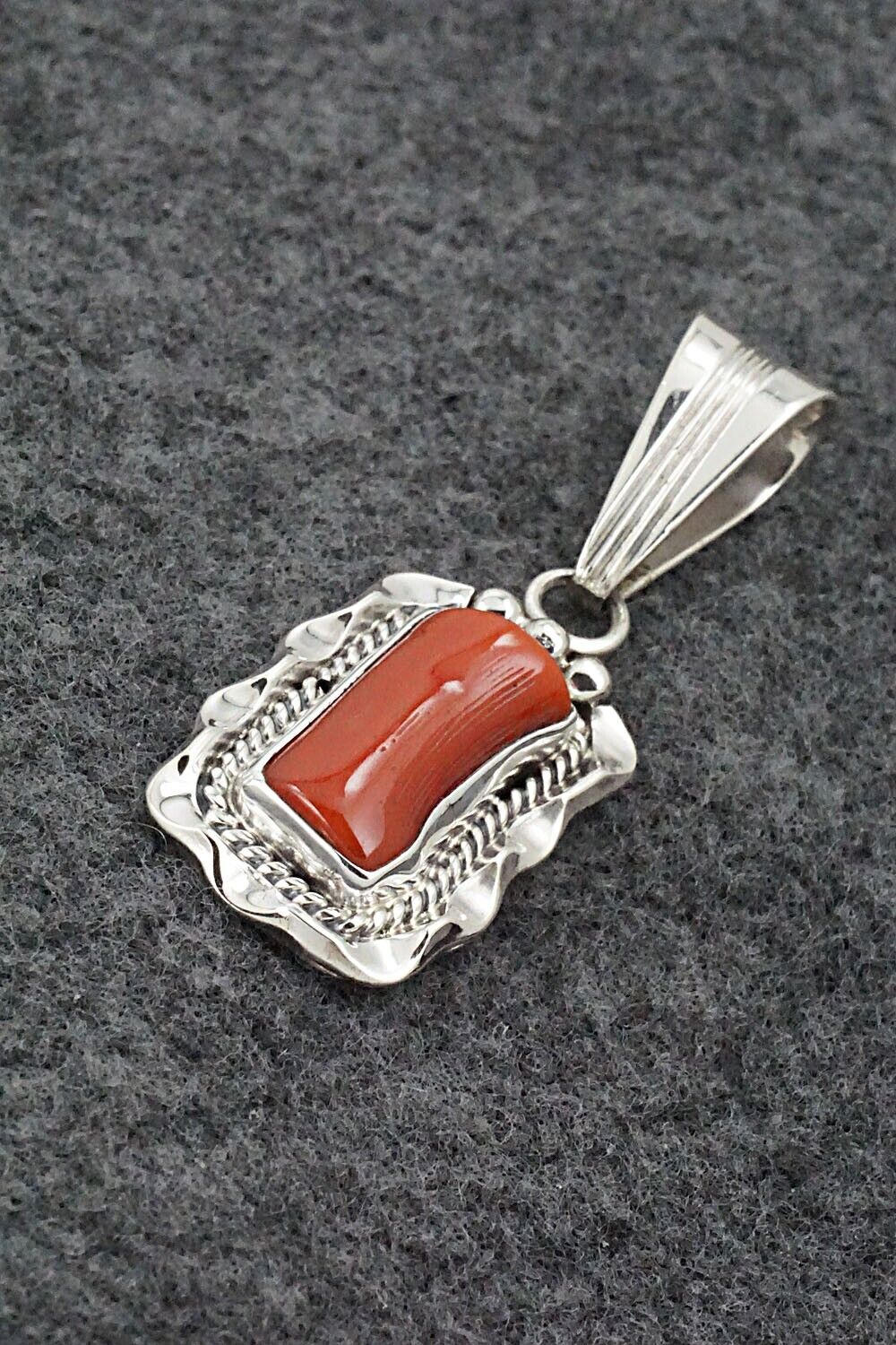 Coral & Sterling Silver Pendant - Samuel Yellowhair