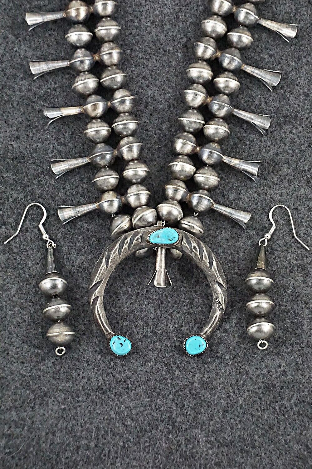 Turquoise & Sterling Silver Squash Blossom Set - Gilbert Martin