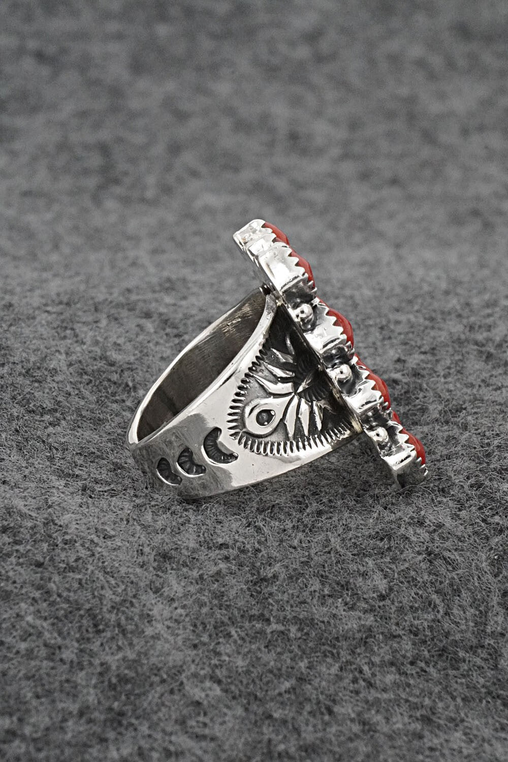 Coral & Sterling Silver Ring - Verley Betone - Size 6.5