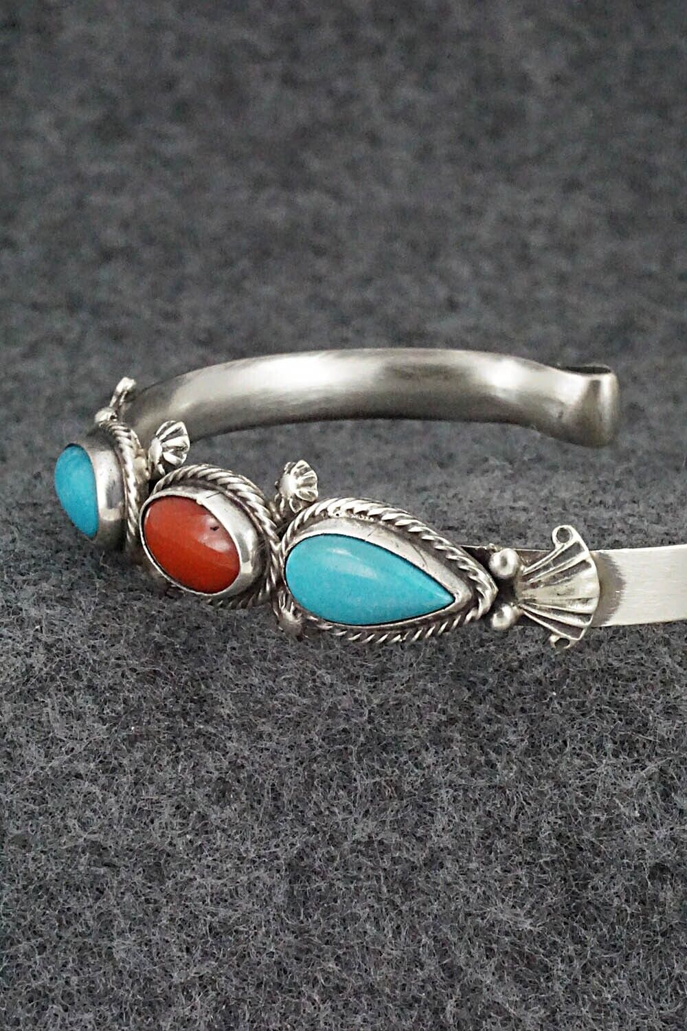 Turquoise, Coral & Sterling Silver Bracelet - Bobby Platero