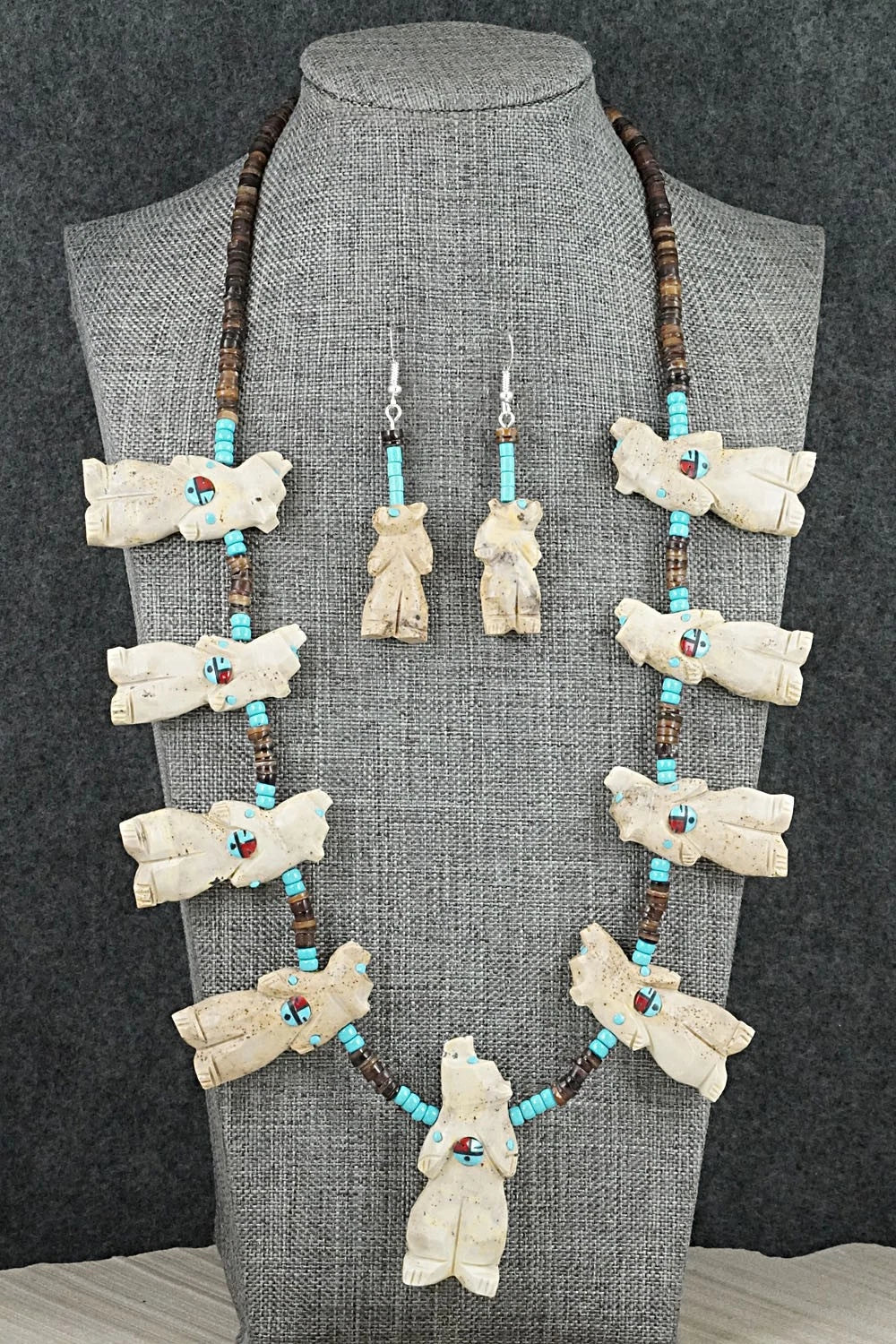 Multi-Stone Bear Fetish & Sterling Silver Necklace Set - Dannette Laate