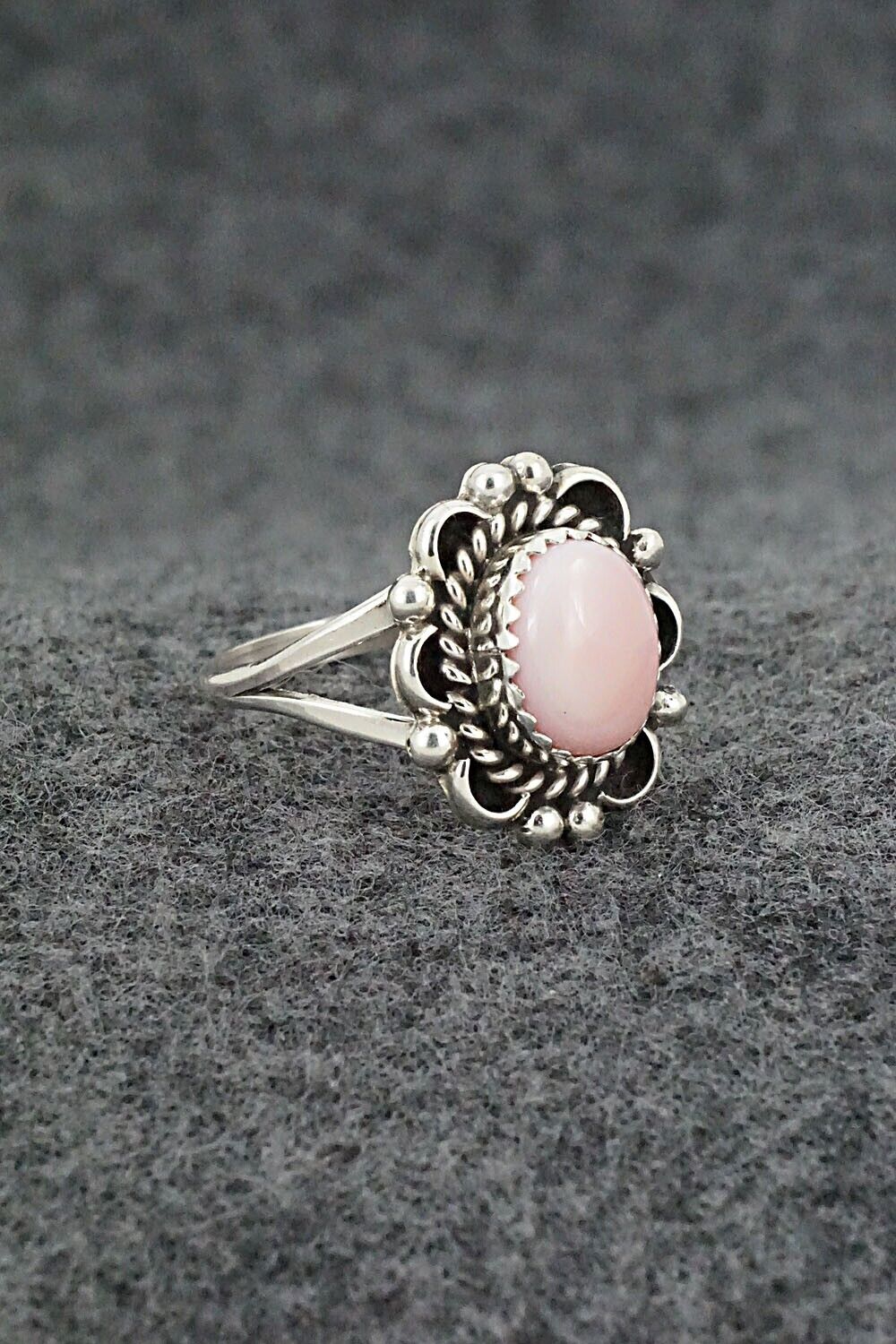 Pink Conch Shell & Sterling Silver Ring - Freda Martinez - Size 8.75