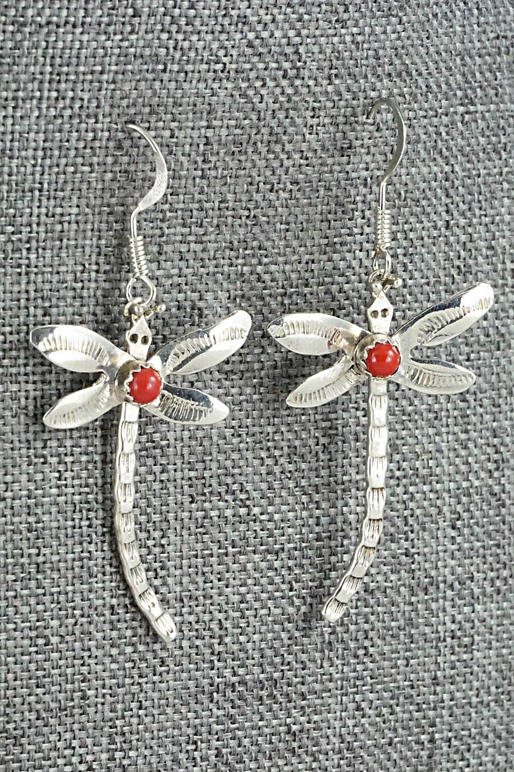 Coral & Sterling Silver Earrings - Lucille Platero