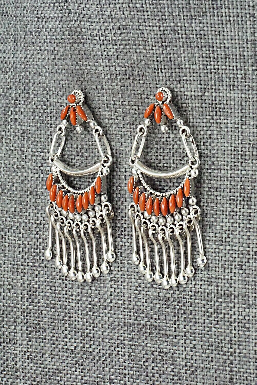 Coral & Sterling Silver Earrings - Stewart Natewa