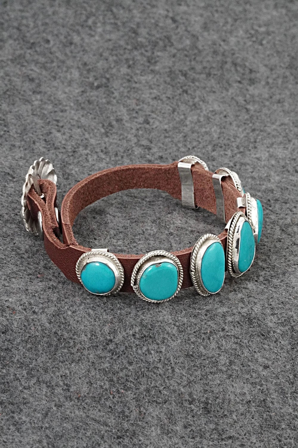 Turquoise, Sterling Silver & Leather Bracelet - Rosita Charlie