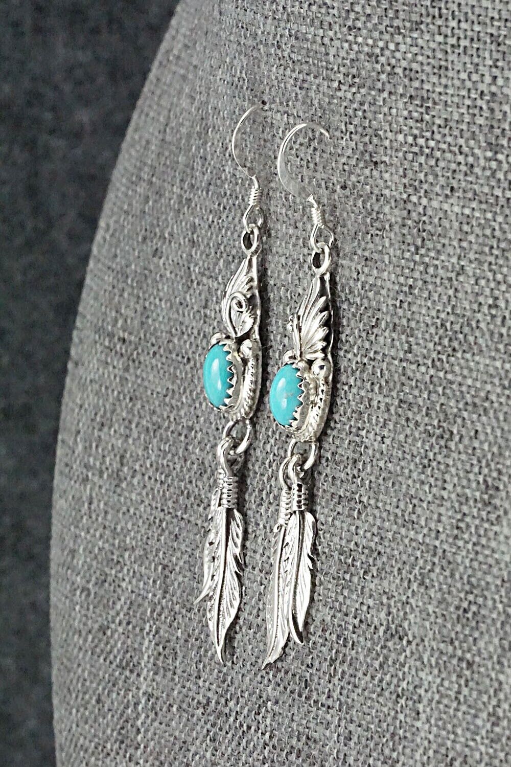 Silver Feather Drop Earrings with Turquoise and Lapis Lazuli - Soul Centered