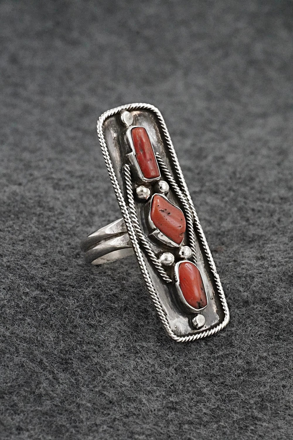 Coral & Sterling Silver Ring - Priscilla Reeder - Size 8