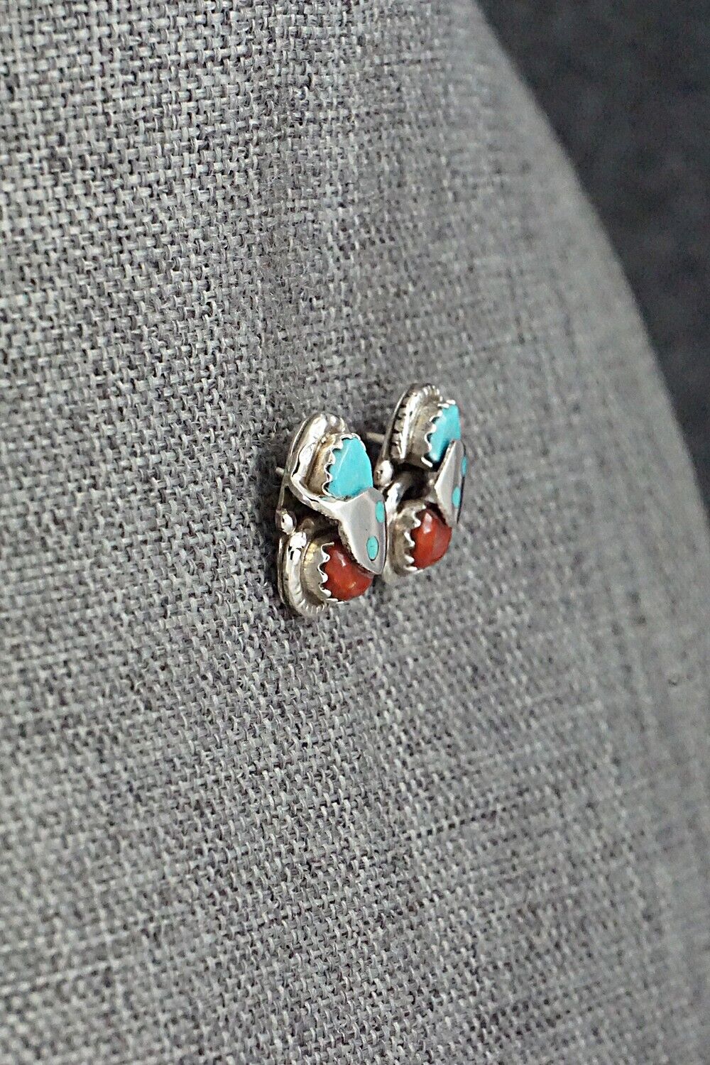 Turquoise, Coral & Sterling Silver Earrings - Joy Calavaza