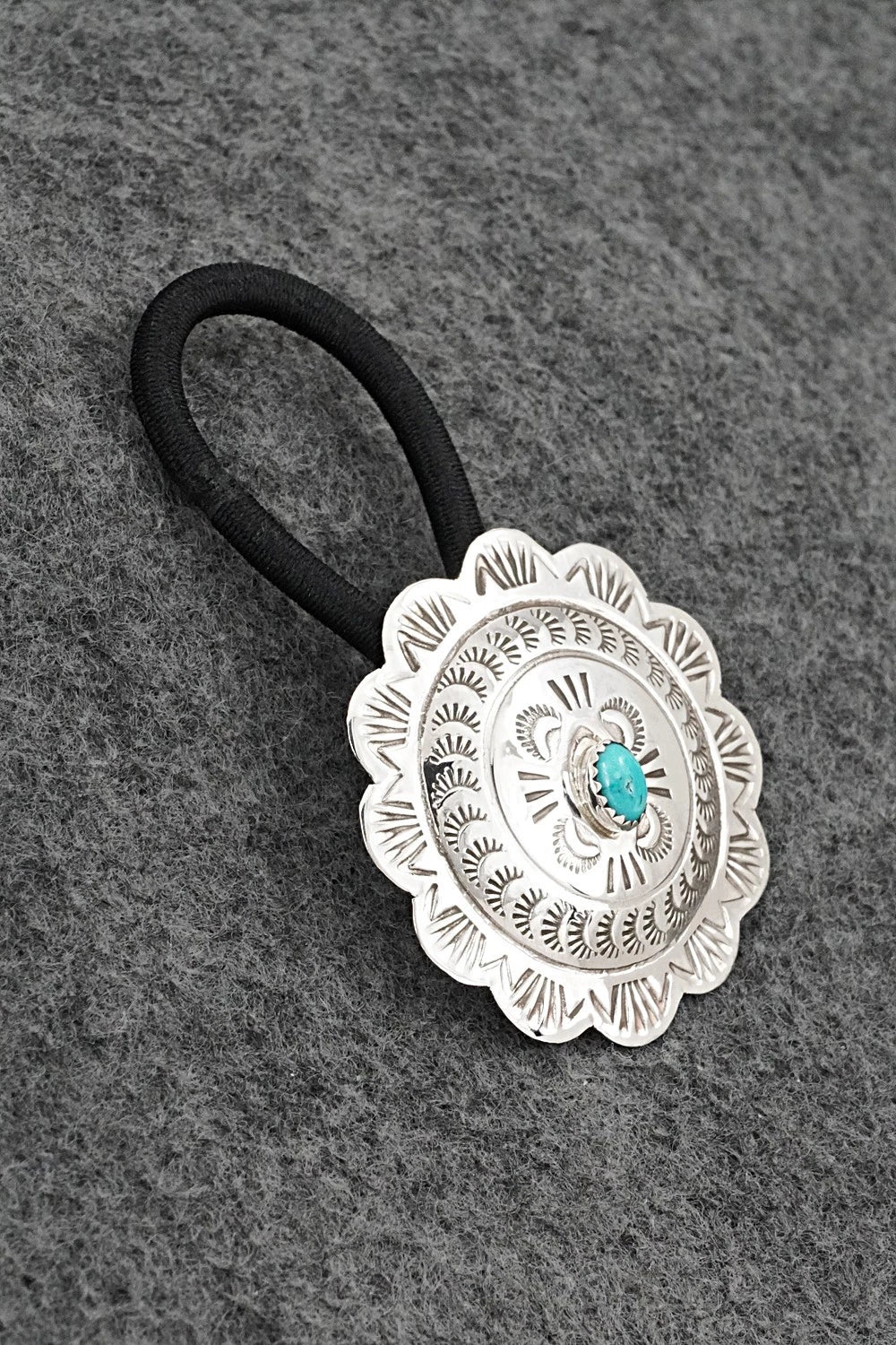 Turquoise & Sterling Silver Hair Tie - Bertha Begay